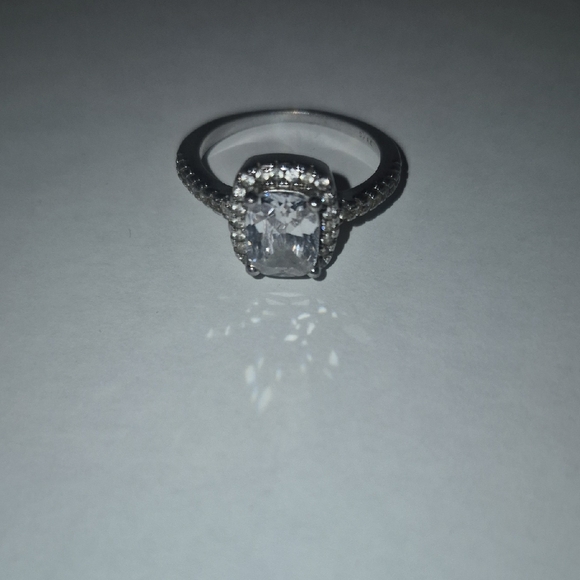 Jewelry - Sterling Silver Halo Cushion-Cut White Stone Ring